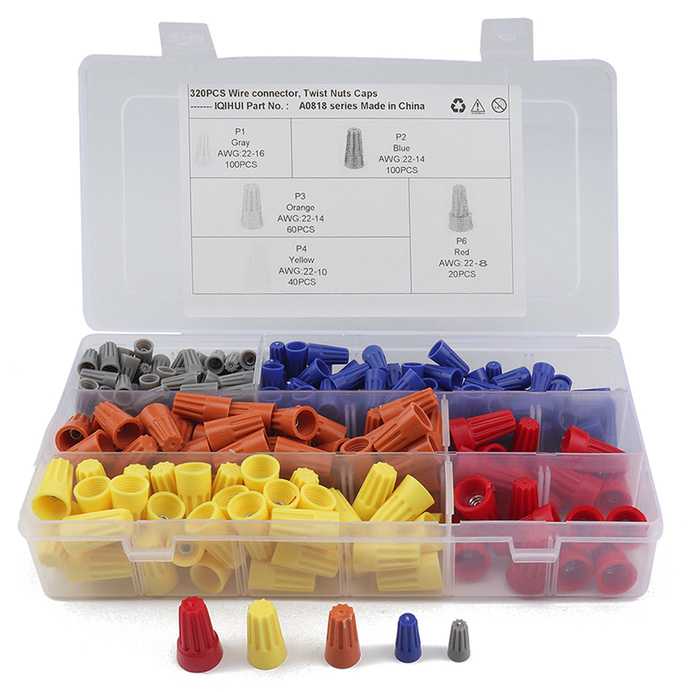 A0818 320Pcs PVC Insulated Wire Connector Twist Nuts Caps Assortment Kit A0818 320Pcs PVC Insulated Wire Connector Twist Nuts Caps Assortment Kit